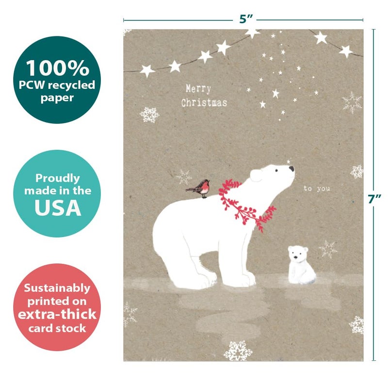 Tree-Free Greetings Holiday Greeting Cards, Polar Bear Merry Christmas, Vintage Brown Recycled Paper, Boxed Note Card Set, 10-Pack (HB93300) - Image 4